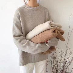 dti outfits Gray Sweater Women's Autumn and Winter Loose Retro Hong Kong Style Lazy Style round Neck Pullover Top Thick Thread Outer Wear Sweater Women