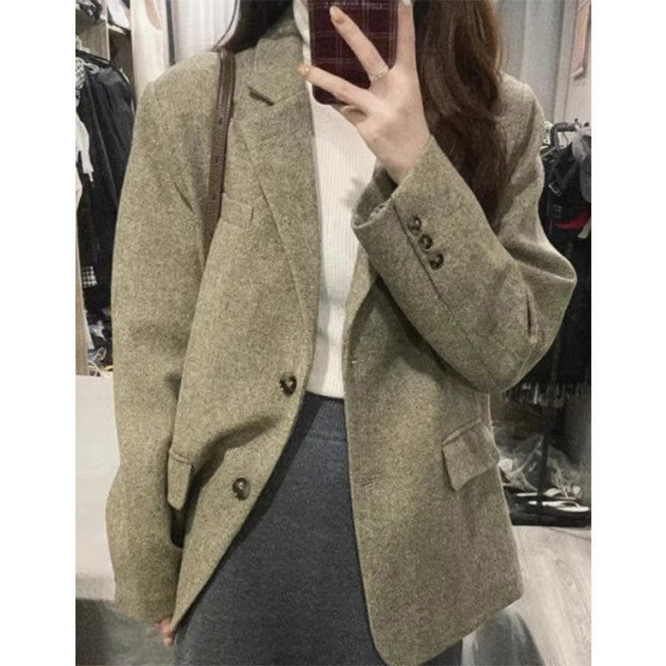 frat boy outfits Vintage Wool Variegated Woolen Suit Coat Coat Autumn and Winter Korean Style High-Grade Quilted Loose Suit