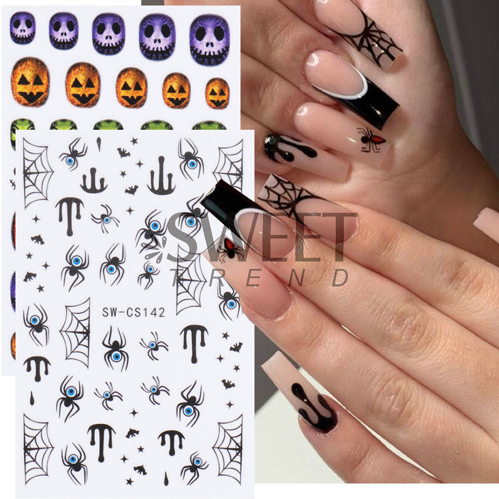 men’s fall fashion 2024 20.24 Million Holy Festival Nail Sticker 3D Cartoon Funny Skull Spider Blood Drop Nail Adhesive Sticker