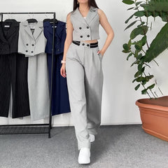 classy outfits men Women's Summer Lapel Striped Suit Short Vest High Waist Straight Trousers Suit