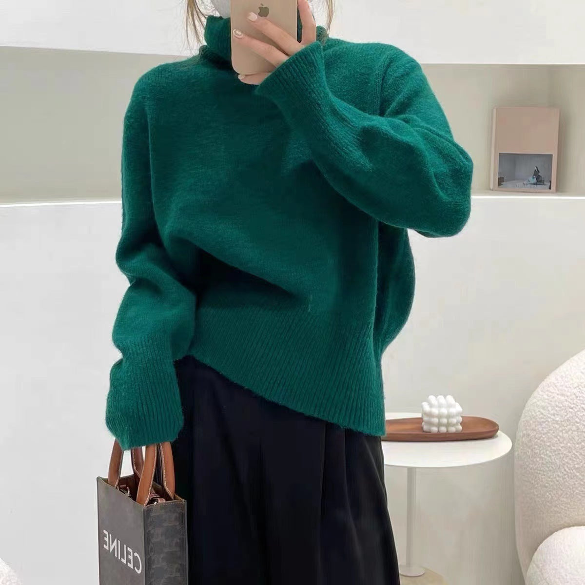 fall brunch outfit Japanese Style Retro Pile Turtleneck Sweater Women's Loose Lazy Niche Autumn and Winter Soft Glutinous Style Pullover Top