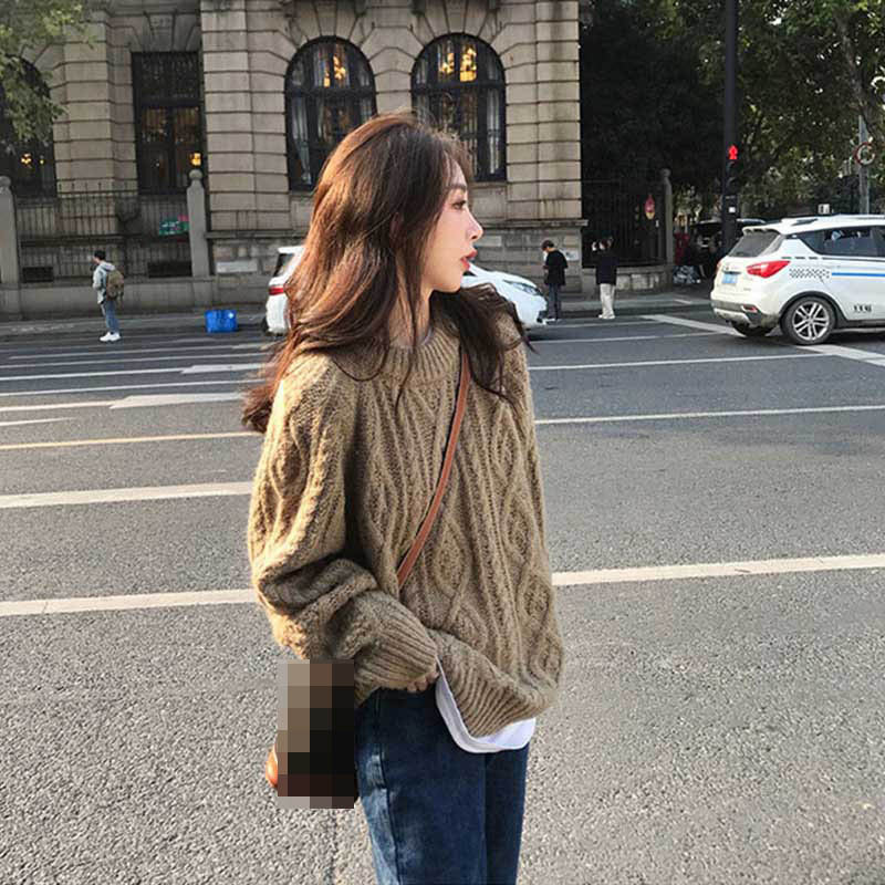 soulja boy outfits Soft Glutinous Korean Style Twist Pullover Women's Thickened Autumn and Winter Niche Lazy Style