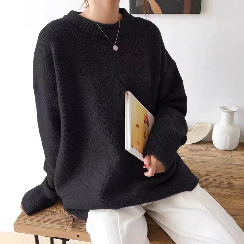 dti outfits Gray Sweater Women's Autumn and Winter Loose Retro Hong Kong Style Lazy Style round Neck Pullover Top Thick Thread Outer Wear Sweater Women