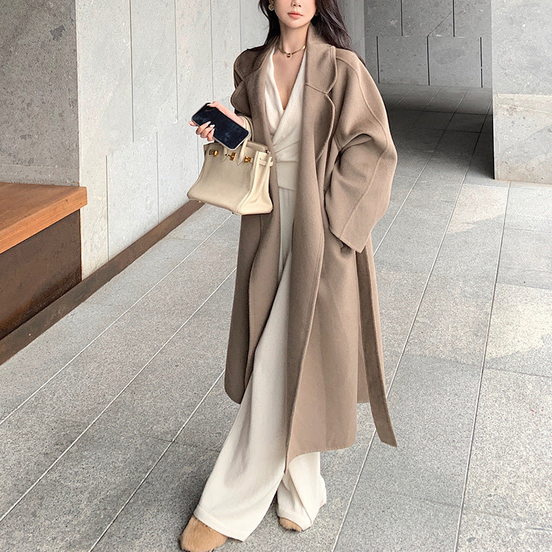 streetwear men outfits Heavy Industry High-Grade Wool Elegant Double-Sided Cashmere Coat Female Hepburn Style Woolen Coat Female Autumn and Winter