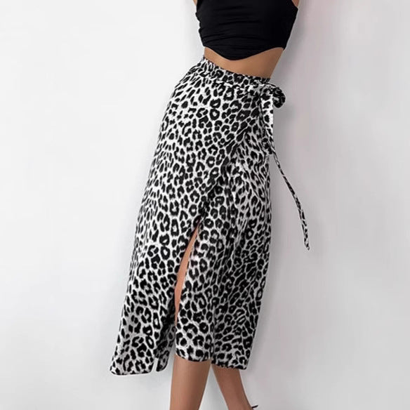 soulja boy outfits French Style Elegant Wrap Leopard Print Skirt Mid-Length 2024 Autumn Retro Fashion Split Straight Skirt Women's Clothing