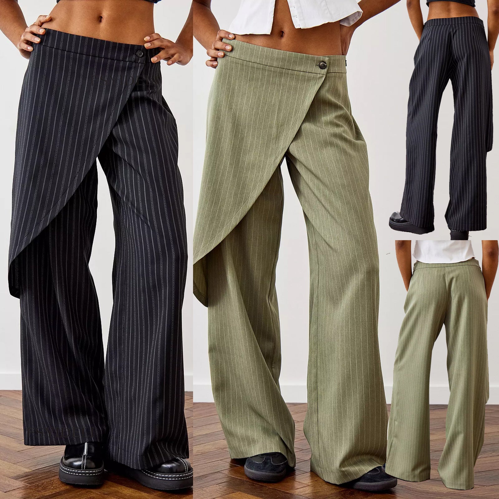 classy outfits men Style Suit Pants Women Solid Color Loose Irregular Casual Striped Wide Leg Pants Women Su3473