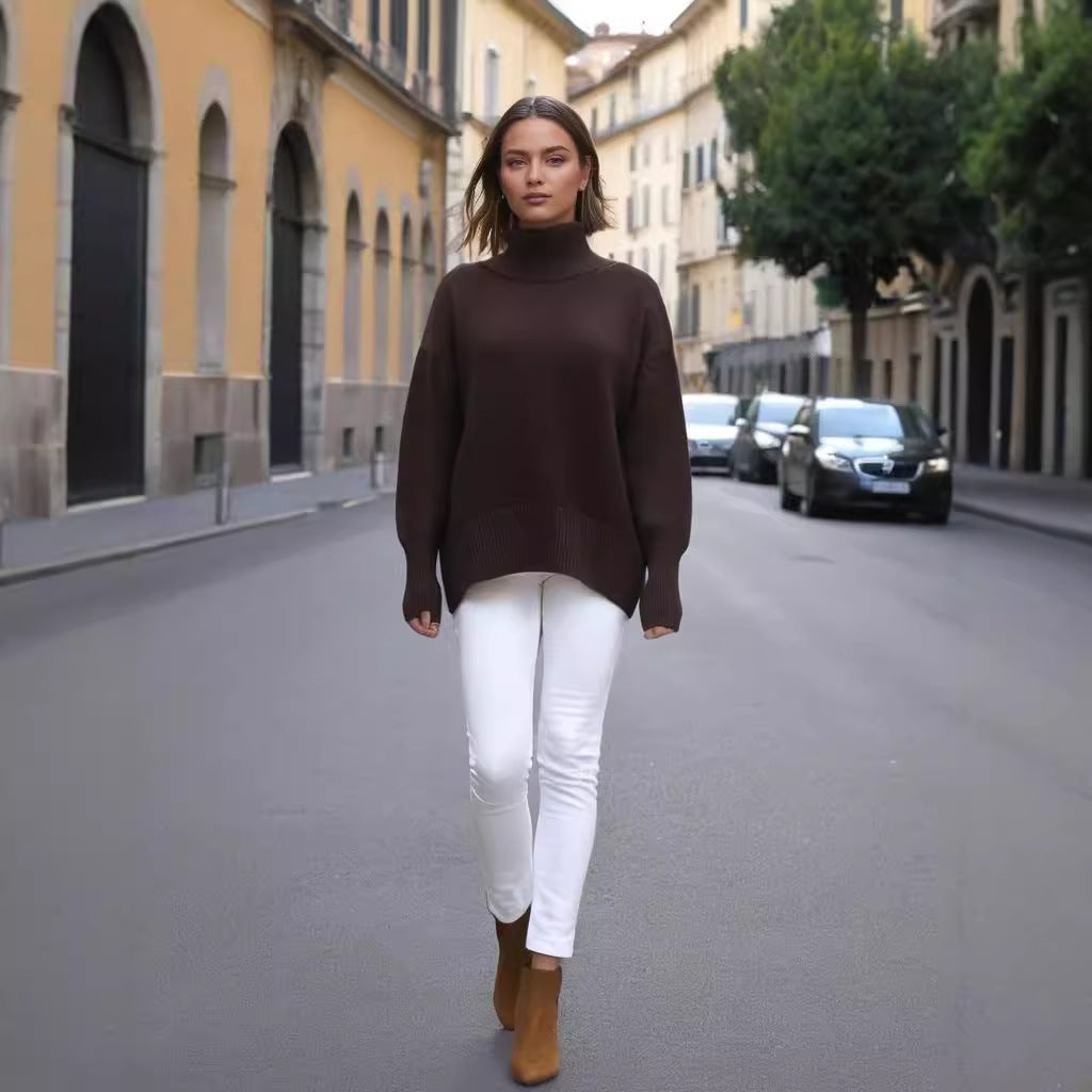 fall brunch outfit 050 Women's New Sweater Loose Half Turtleneck Autumn and Winter Russian Sweater