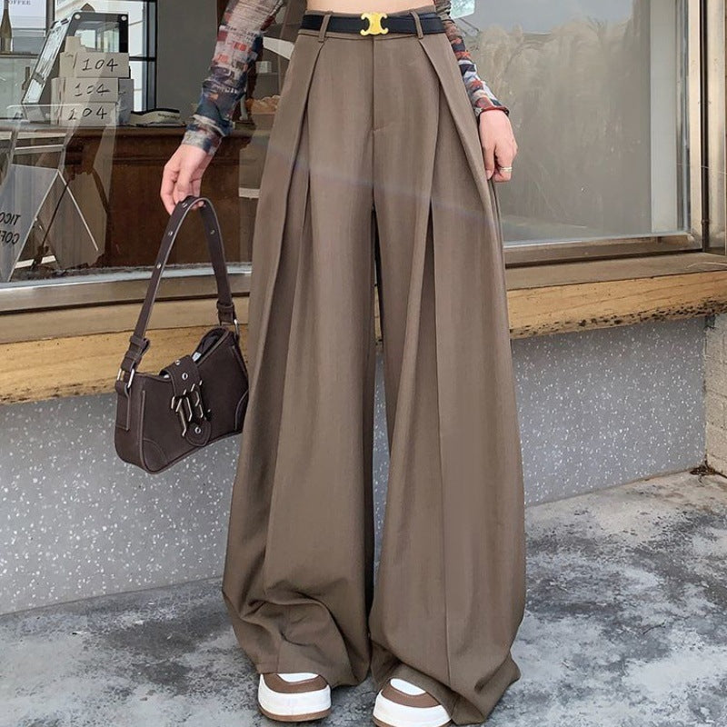 men’s outfits Pleated Wide-Leg Pants for Women 2024 Autumn New High Waist Straight Suit Pants Casual Draping Texture Pants