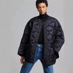 Art Frankie Shop Autumn and Winter New Profile Coat Curved Hem Neutral Style Rhombus Plaid Cotton-Padded Coat