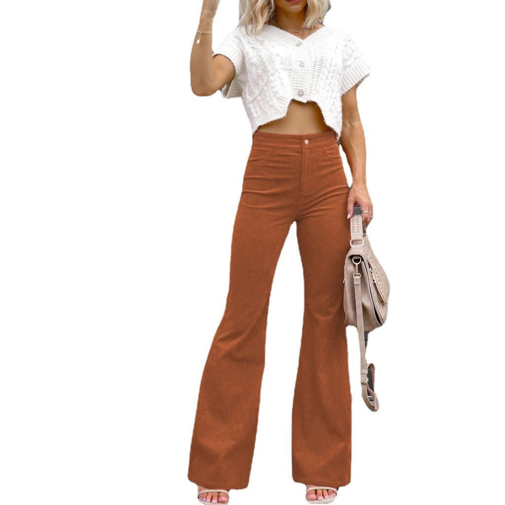 business casual outfits Winter New Pure Color Corduroy Elegant Women's Trousers Slim Pants High Waist Casual Pants