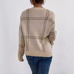 sweater 2024 Autumn and Winter New Fashion Plaid Casual round Neck Knitted Pullover