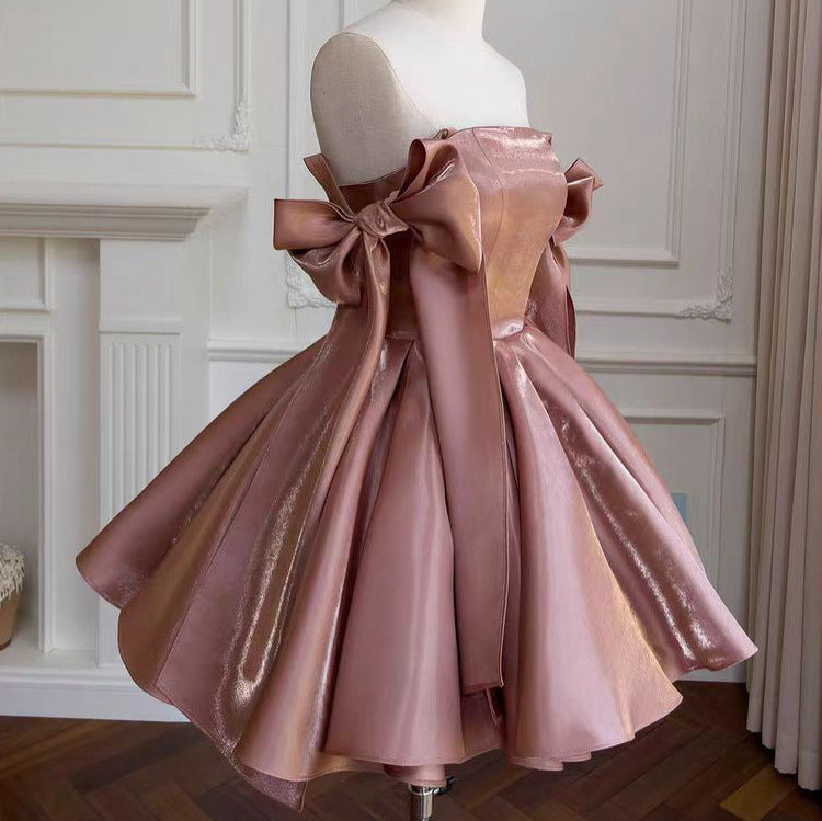 avant garde dress to impress French Retro Pettiskirt Bow Design Waist-Tight Birthday Short Banquet Dress Sling Dress