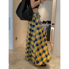 trending fall outfits 2024 Women's Slit Plaid Skirt Summer 2024 New Retro Fashionable Temperament Slimming High Waist Long A- line Skirt