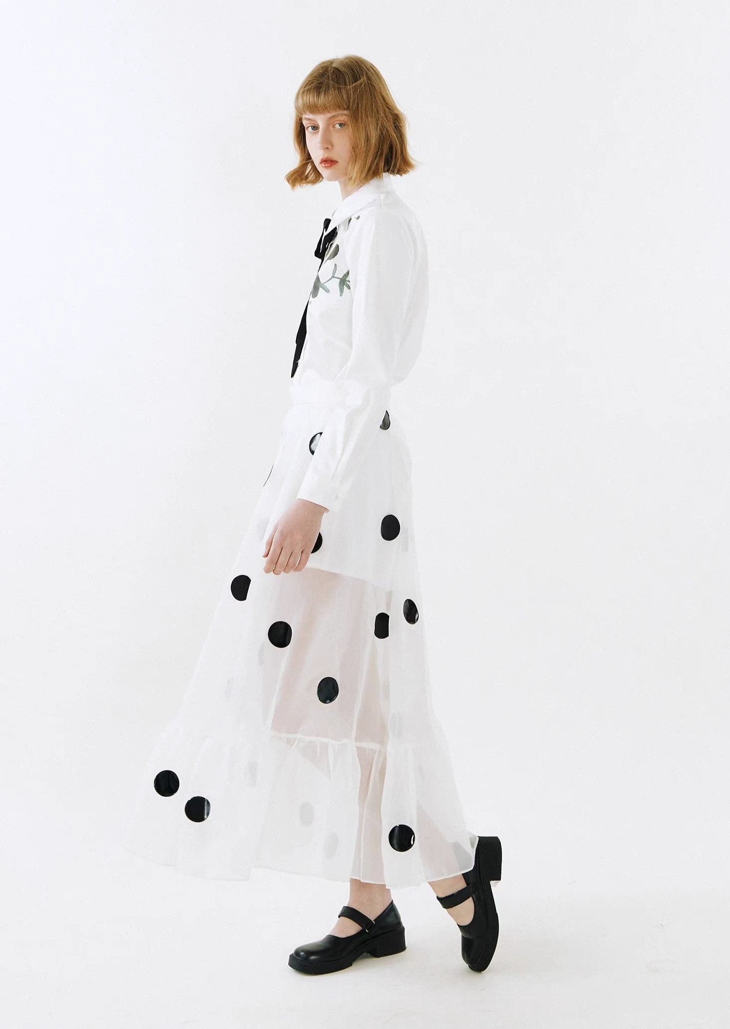 Jazzher Black And White Polka Dot Patch Organza Skirt