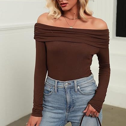 leapord halloween outfit Modal Fabric Women's Sexy off-the-Shoulder Top T-shirt Slim-Fit Long Sleeve Bottoming