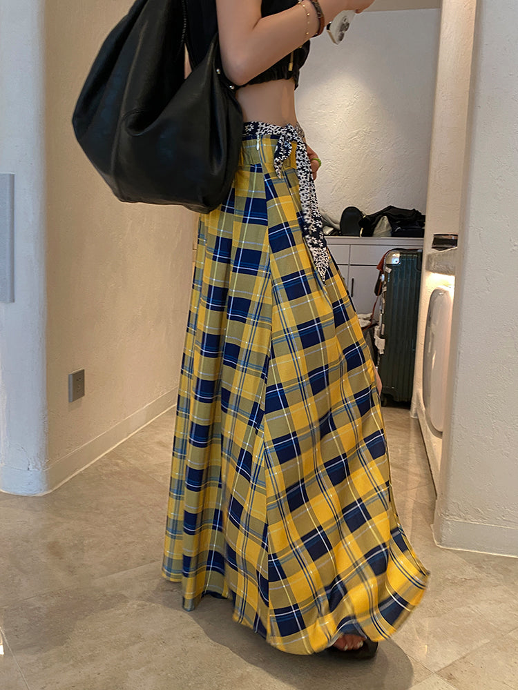 trending fall outfits 2024 Women's Slit Plaid Skirt Summer 2024 New Retro Fashionable Temperament Slimming High Waist Long A- line Skirt