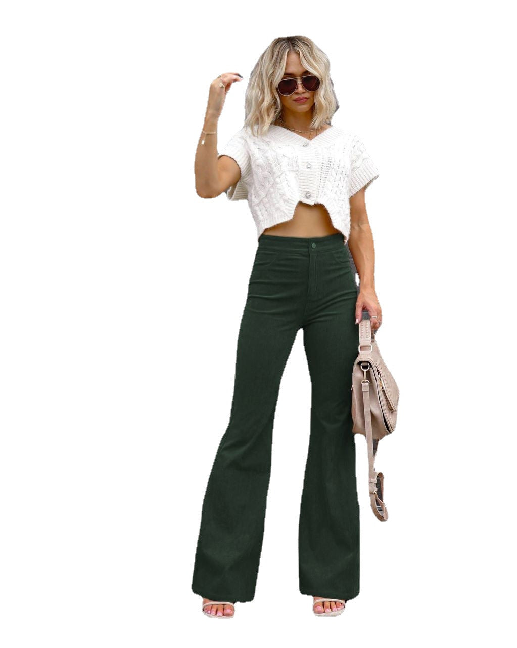 business casual outfits Winter New Pure Color Corduroy Elegant Women's Trousers Slim Pants High Waist Casual Pants