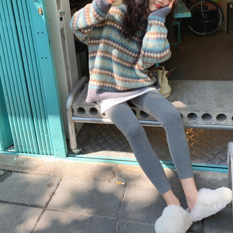 outfit inspo fall Japanese Style Retro Jacquard Rhombus Plaid Loose Pullover Knitted Sweater for Female Students 2024 New Autumn and Winter Wear Lazy Style