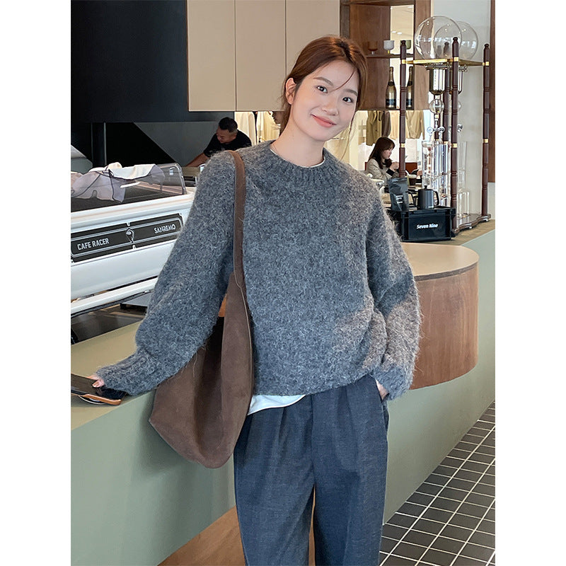 dti outfits [Popular Online] Alpaca Velvet Soft Glutinous Sweater 2024 Winter New Korean Style Minimalist Long Sleeve Sweater M9253