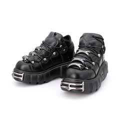 2024 Spring New Women's Shoes Heavy Metal Platform High-Top Punk Leather Shoes Gothic Dark Motorcycle Boots Tide