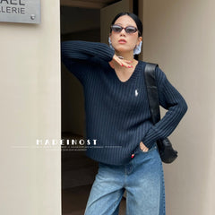 2024 Autumn New 9% Wool 20% Tencel Lazy Atmosphere V-neck Thick Needle Loose Sweater