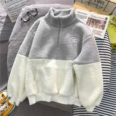 sweater Women's Half Turtleneck Cashmere Sweater Autumn and Winter Fleece-lined Thickened Loose Long Sleeve Half Zipper Pullover Sweater Women's Fashion