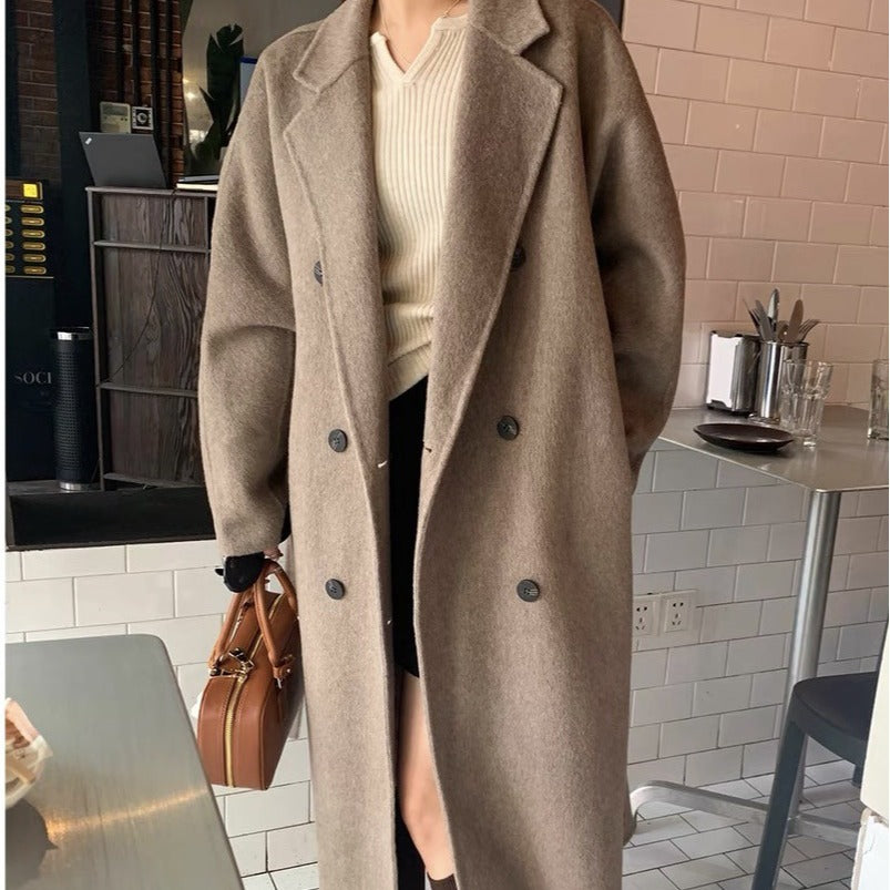 winter fits men Fcy Maillard Camel Double-Sided Wool Coat Autumn and Winter Vintage Belt Bathrobe Korean Style Loose Wool Coat