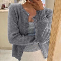 soulja boy outfits Solid Color Knitted Cardigan Single Row Long Sleeve Pullover round Neck Cardigan Coat Sweater for Women