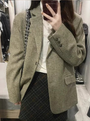 frat boy outfits Vintage Wool Variegated Woolen Suit Coat Coat Autumn and Winter Korean Style High-Grade Quilted Loose Suit