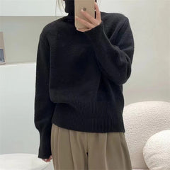 fall brunch outfit Japanese Style Retro Pile Turtleneck Sweater Women's Loose Lazy Niche Autumn and Winter Soft Glutinous Style Pullover Top