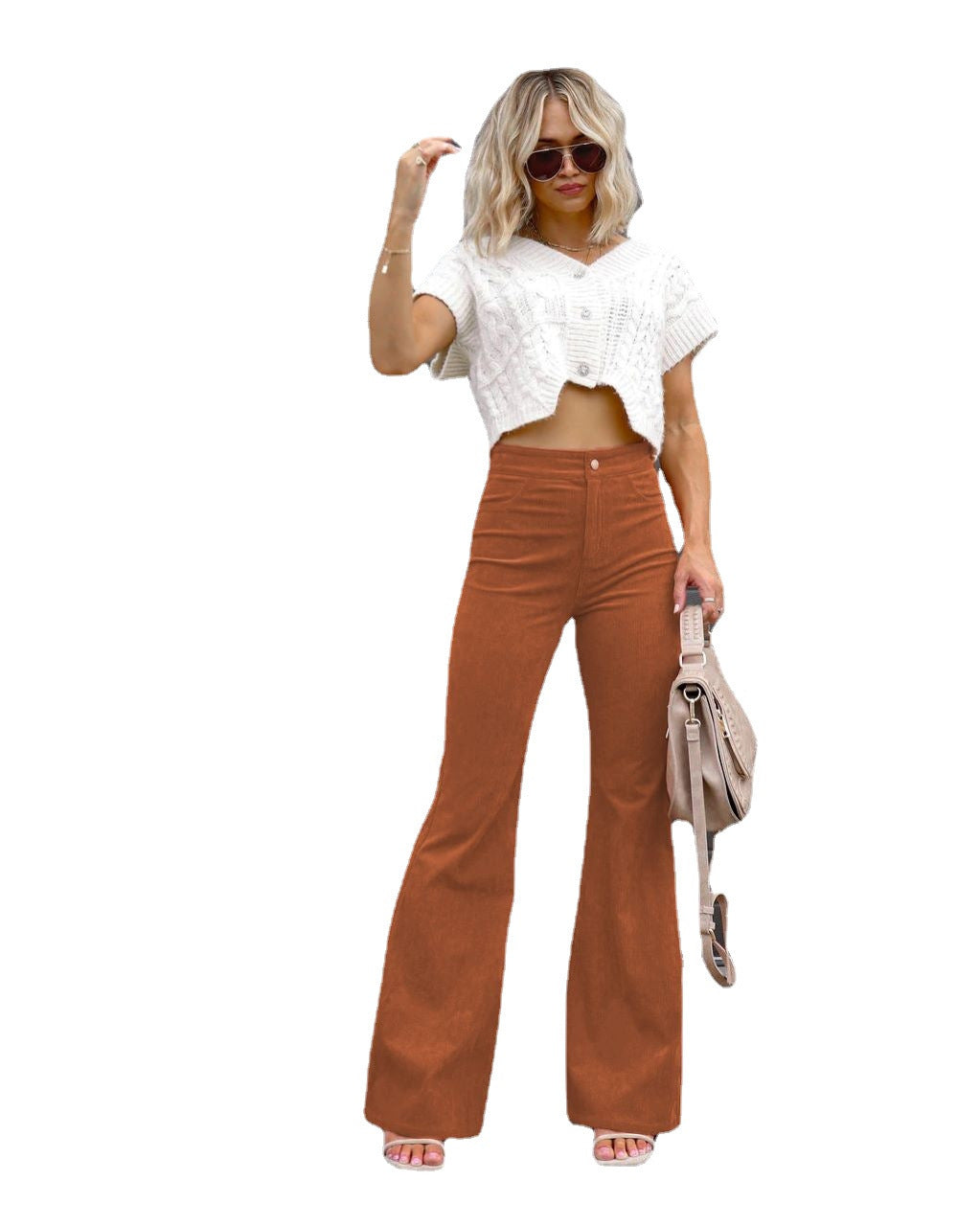 business casual outfits Winter New Pure Color Corduroy Elegant Women's Trousers Slim Pants High Waist Casual Pants