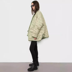 Art Frankie Shop Autumn and Winter New Profile Coat Curved Hem Neutral Style Rhombus Plaid Cotton-Padded Coat