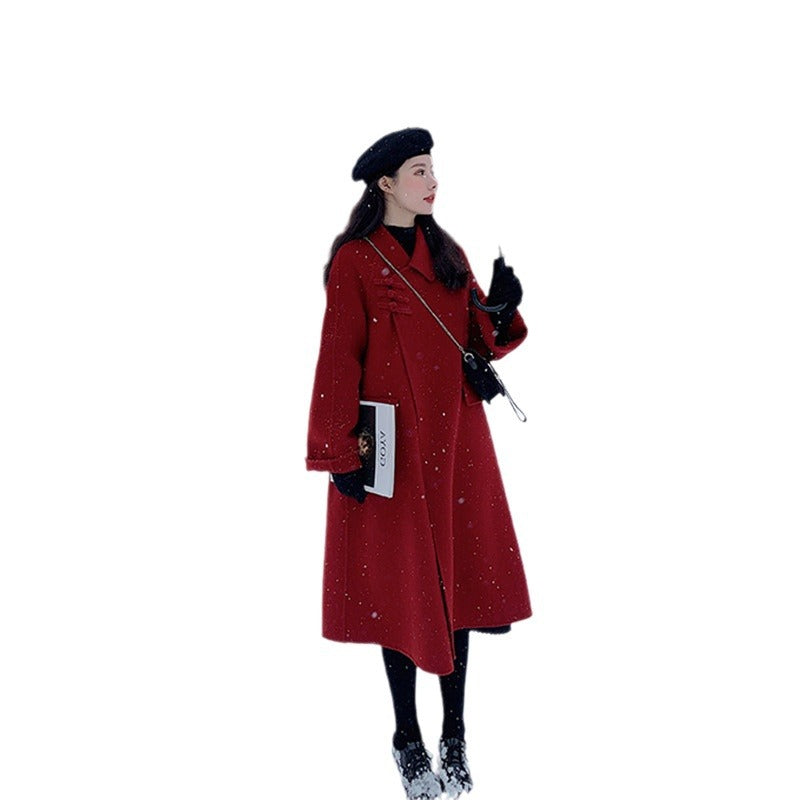 construction worker costume Double-Sided Wool Coat 2024 Autumn and Winter Red Long Vintage Wedding Woolen Coat