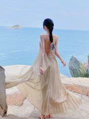 JazzHer-Seaside Vacation Dress Classy Atmosphere Photography Goddess Wear Wide Hem Flowy Fairy Suit Skirt