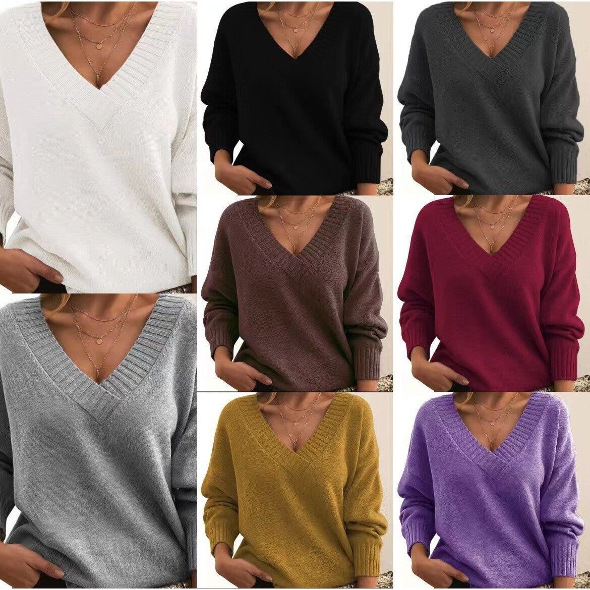 winter fits men 2024 Autumn Style Pullover Women's Loose V-neck Casual Sweater Women's