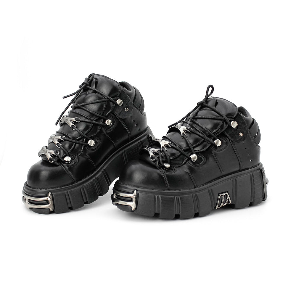 2024 Spring New Women's Shoes Heavy Metal Platform High-Top Punk Leather Shoes Gothic Dark Motorcycle Boots Tide