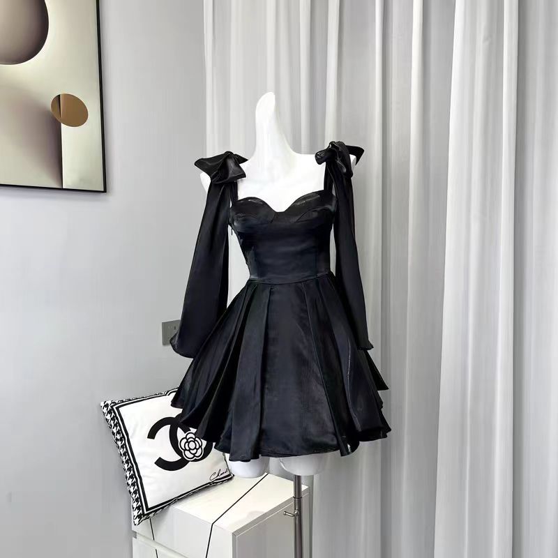 avant garde dress to impress French Retro Pettiskirt Bow Design Waist-Tight Birthday Short Banquet Dress Sling Dress