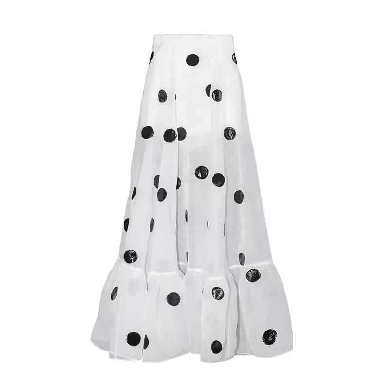 Jazzher Black And White Polka Dot Patch Organza Skirt