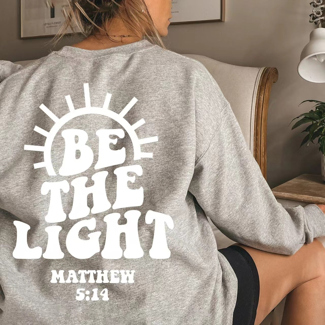 christian apparel Autumn and Winter New round Neck Be the Light Letter Print Text Sweater for Women