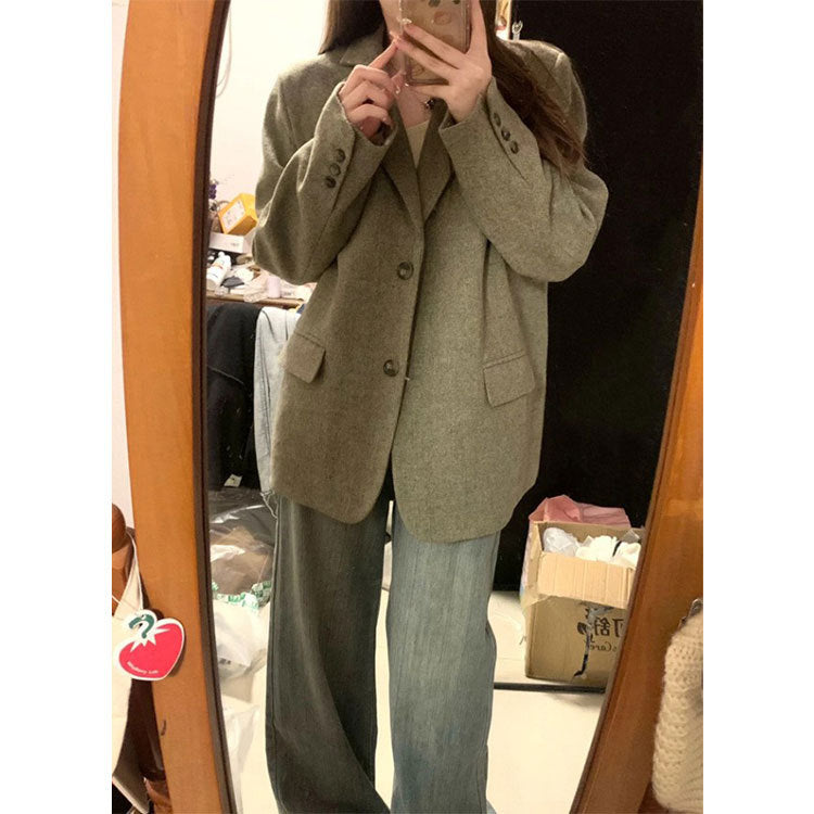 frat boy outfits Vintage Wool Variegated Woolen Suit Coat Coat Autumn and Winter Korean Style High-Grade Quilted Loose Suit