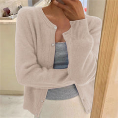 soulja boy outfits Solid Color Knitted Cardigan Single Row Long Sleeve Pullover round Neck Cardigan Coat Sweater for Women