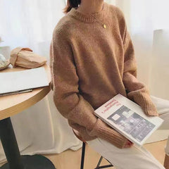 dti outfits Gray Sweater Women's Autumn and Winter Loose Retro Hong Kong Style Lazy Style round Neck Pullover Top Thick Thread Outer Wear Sweater Women