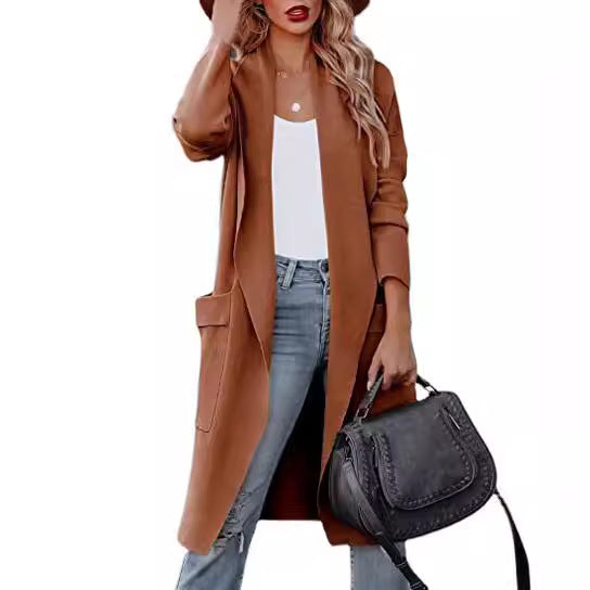 business casual outfits for women Autumn and Winter 2024 Women's New Casual Long Solid Color Warm Overcoat Jacket