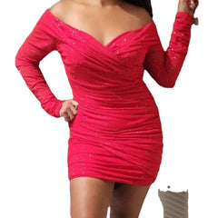 birthday outfits Popular V-neck Elegant Hip Skirt Sexy Long-Sleeved Dress High Waist Slimming Dress