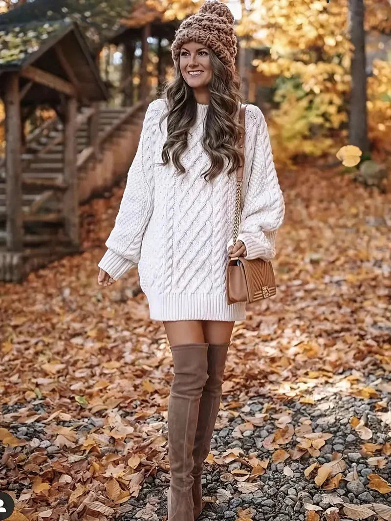 JazzHer Oversized Cable Knit Sweater Dress