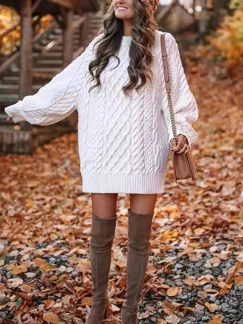 JazzHer Oversized Cable Knit Sweater Dress