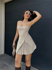 JazzHer Paper Fold Solid Sling Mini Dress
