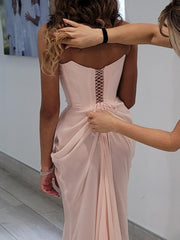 JazzHer Pink Embellished Corset Draped Mesh Maxi Dress