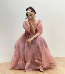 JazzHer Puff Sleeve Organza Midi Dress