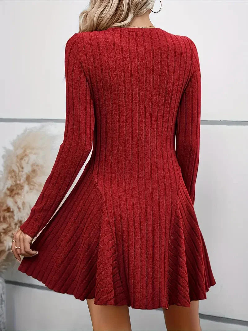 JazzHer Rib Knit Flare Sweater Dress